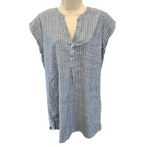 Josie chambray striped shorts sleeve tunic dress short EUC sz L versatile preppy